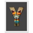 thumbnail image 1 of Letter Y Cat Face Multicoloured Decorative Graffiti Mural Alphabet Initial Stencil Artwork Framed Wall Art Print A4, 1 of 4