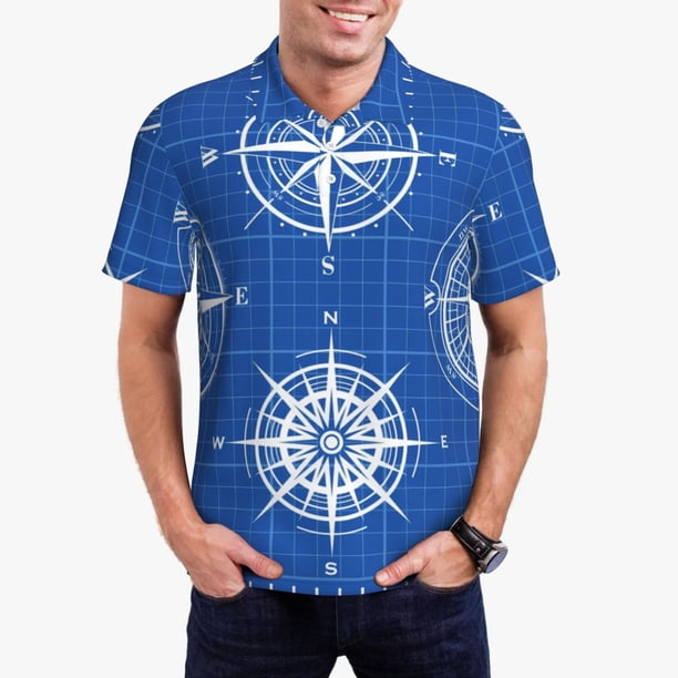 Balery Compass Camisa Polo de Hombre con Estampado, de Manga Corta y Tejido Medio, Camisa Tipo Golf Polo-Medium
