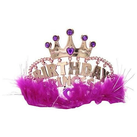 Birthday Princess Tiara with Marabou Pink Feathers
