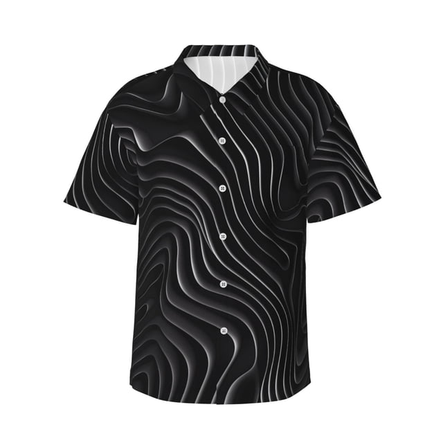 Fotbe Abstract Black And White Waves Camisa Hawaiana para Hombre Unisex – Camisa Casual de Verano con Botones de Manga Corta de Algodón y Lino,3X-Large