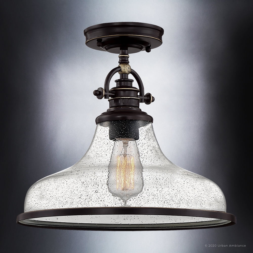 Luxury Traditional Indoor Ceiling Light, 12.50''H x 13.50''W, with Classic Style Elements, Vintage Design, Parisian Bronze Finish and Clear Seeded Glass, UQL3668