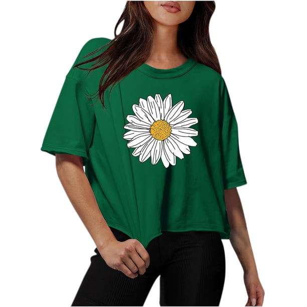 Camisetas Sobredimensionadas para Mujeres Gota Hombro Cuello Redondo Cultivo Top de Entrenamiento, Blusa de Verano Casual para Diario Y Fitness