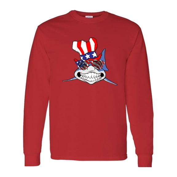 Inktastic 4th of July Patriot Shark Long Sleeve T-Shirt