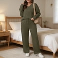 thumbnail image 3 of Quixlent Two Piece Outfits for Women Casual Fall Lounge Sweatsuits Long Sleeve V-Neck Top Wide Leg Pants Matching Sets, 3 of 8