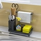 thumbnail image 2 of Organizador de fregadero de cocina de acero inoxidable 304, soporte dispensador de esponjas, cepillos de jabón con rejilla para trapos, ventosas, soporte para paños de cocina con bandeja de drenaje., 2 of 9