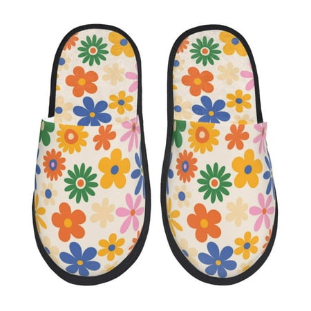 

Tideii Groovy Daisy Flowers for Home Indoor Cotton Slippers Autumn and Winter EVA Plush Slippers Household Supplies Unisex-Large
