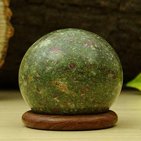 Reikiera Ruby Fuchsite Sphere Stone Ball with Ring Stand Aura Balancing Metaphysical Crystal Reiki Healing- Choose Size