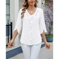 thumbnail image 2 of Womens Chiffon Pleated Blouse Mid Sleeve V Neck Ruffle Detail Loose Fit Top, 2 of 8