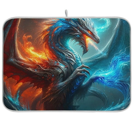 

Dragon Fire and Water Dish Drying Mat Dish Drainer Rack Mats Water Absorbent Non-Slip Easy Clean Heat Resistant for Kitchen Counter