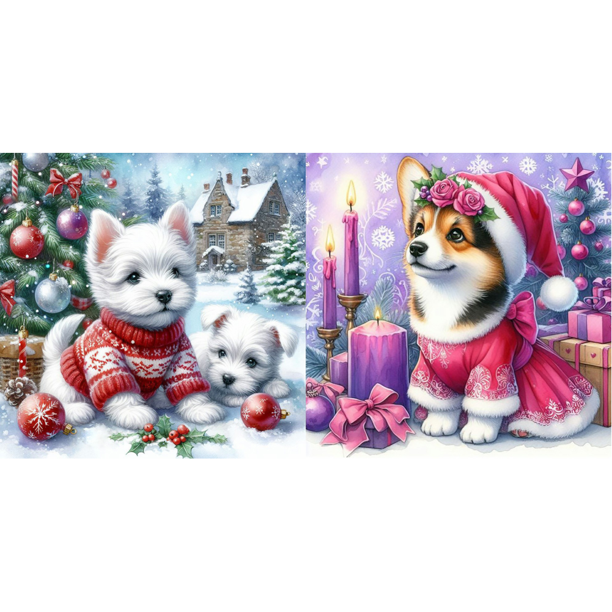 5D DIY Con Taladro Arte Perro Las Tierras Altas Del Oeste Navidad 40x40cm