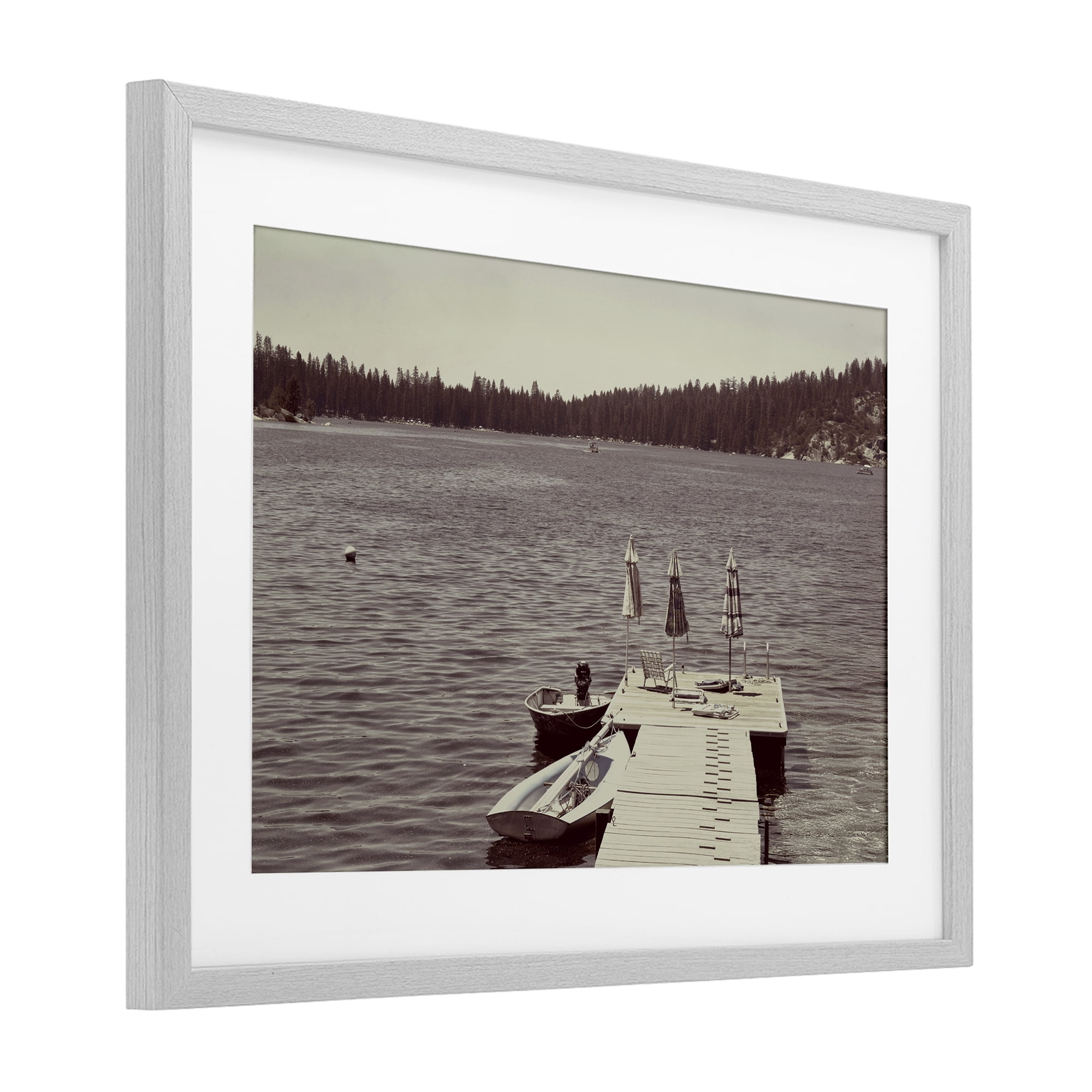 Stupell Industries Vintage Lake Life Dock Gray Framed Print Under Glass, design by Gemma Bardot