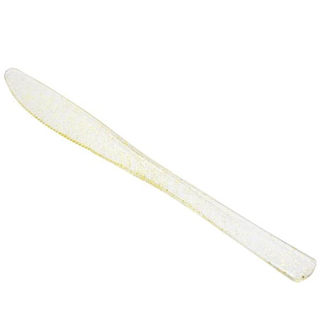 1 Set, Plastic Knives 10/pk - Glitter Gold Collection for Holiday Dinner Tables, Wedding Receptions, Baby or Bridal Showers, Catering, Anniversary Party