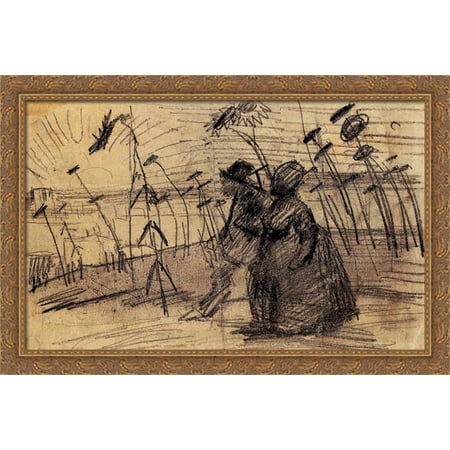 Couple Out for a Stroll 40x28 Large Gold Ornate Wood Framed Canvas Art by Vincent van Gogh
