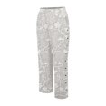 thumbnail image 5 of Women's Casual Pants Women'S Embroidered Floral Print Elastic Belt With Pocket Trousers Side Buttons Cropped Pants Loose Casual Pants Print Straight Pants,White Women's Casual Pants XXL, 5 of 5