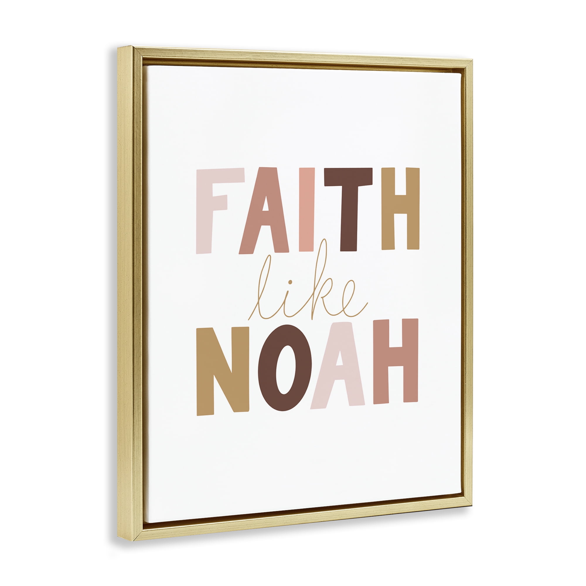 Stupell Industries Faith Like Noah Girl's Religious Painting Gold Floater Framed Art Print Wall Art, 25 x 31