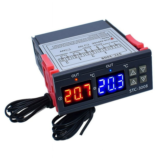 Controlador de Temperatura Digital Dual -3008, Termostato Dos Salidas Relé, Calentador con Sonda, B