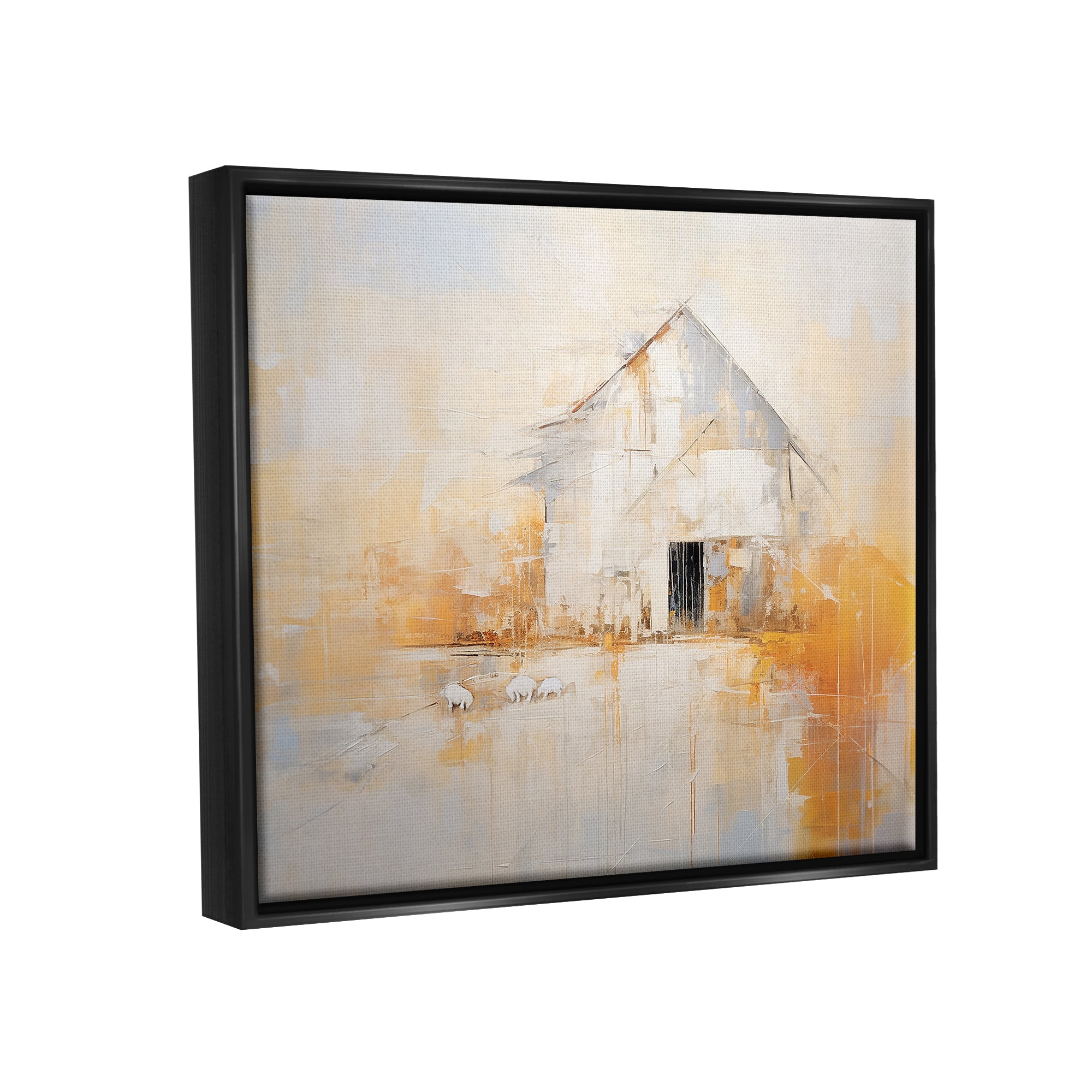 Stupell Industries White Abstract Barn Painting Abstract Painting Black Floater Framed Canvas Art Print Wall Art, 21 x 17