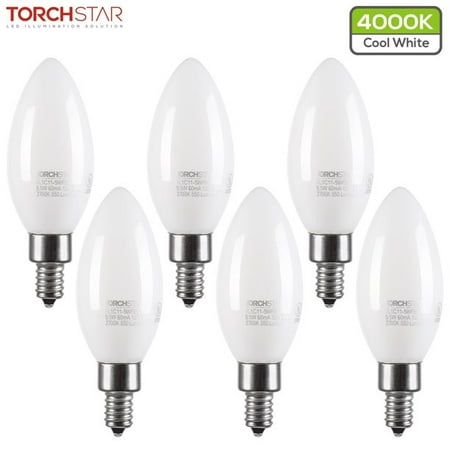 

TORCHSTAR Dimmable E12 LED Candelabra Bulb UL Listed 60W Equivalent Chandelier Light Bulbs 550LM LED Filament Candle Bulb C11 Frosted Glass Ceiling Fan Light Bulbs 4000K Cool White Pack of 6