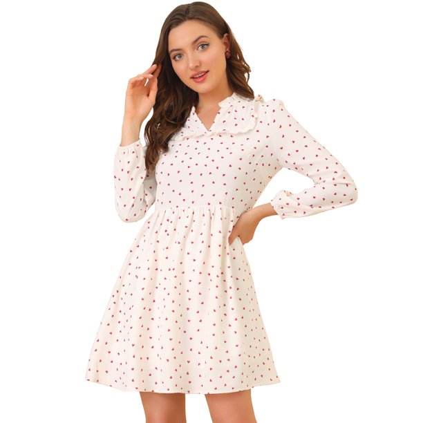 Mini vestido Elegante Allegra K con cuello de volantes y estampado de corazón Albaricoque L