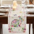 thumbnail image 3 of Easter Bunny Table Runner, Spring Flower Daisy Tulips Vintage Leaves Washable Cotton Linen Table Runners 120 Inches Long, Dresser Scarf Runner for Dining/Living Room/Kitchen/Square Tables 13''x120'', 3 of 9