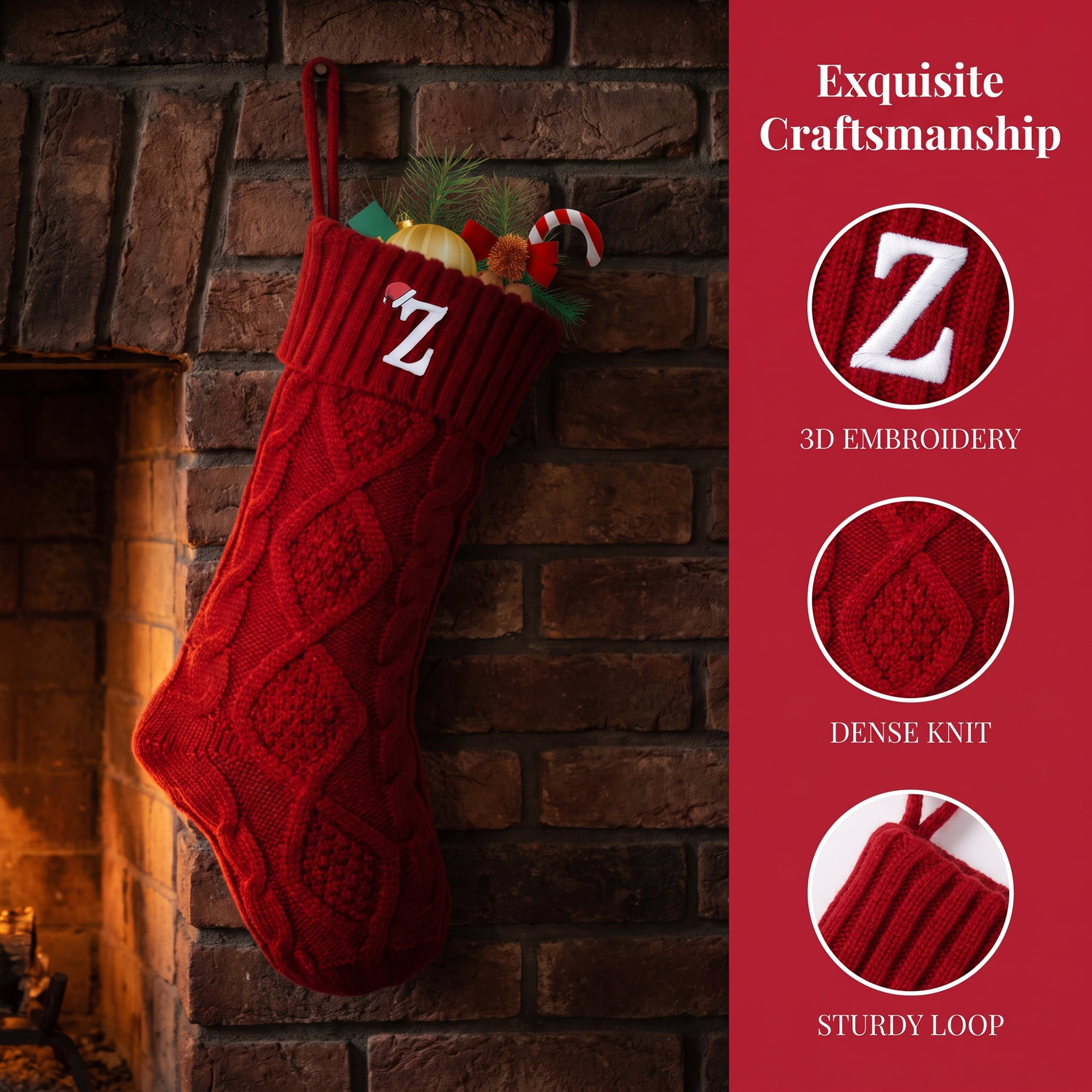 Unique Bargains Canine Bone Christmas Stocking Luxury Puppy Holiday Keepsake Sack Red Letter Z 17"