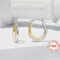 thumbnail image 2 of STYLIISH DOUBLE HOOP EARRINGS -925 Sterling Silver, Hypoallergenic, Unique Color Design, Suitable for Women's Daily Wear, and Versative Jewelry for Sensitive Skin,Two-color,925 Silver, 2 of 11