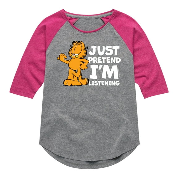 Garfield - Pretend I'm Listening - Toddler And Youth Girls Raglan Graphic T-Shirt