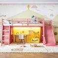 thumbnail image 2 of Leumius Twin Size Metal Loft Bed with Slide & Ladder, Metal Loft Bed with Storage Drawers and Hanging Area, LED Lights,Pink, 2 of 17