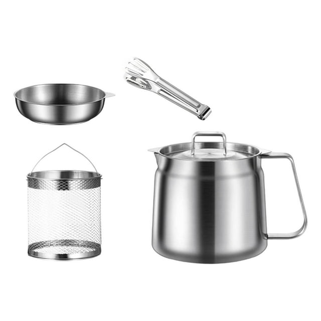 Lipstore Oil Strainer Pot Cooking Oil Keeper Multiuse Frying Basket Deep Fryer Set 1.5L
