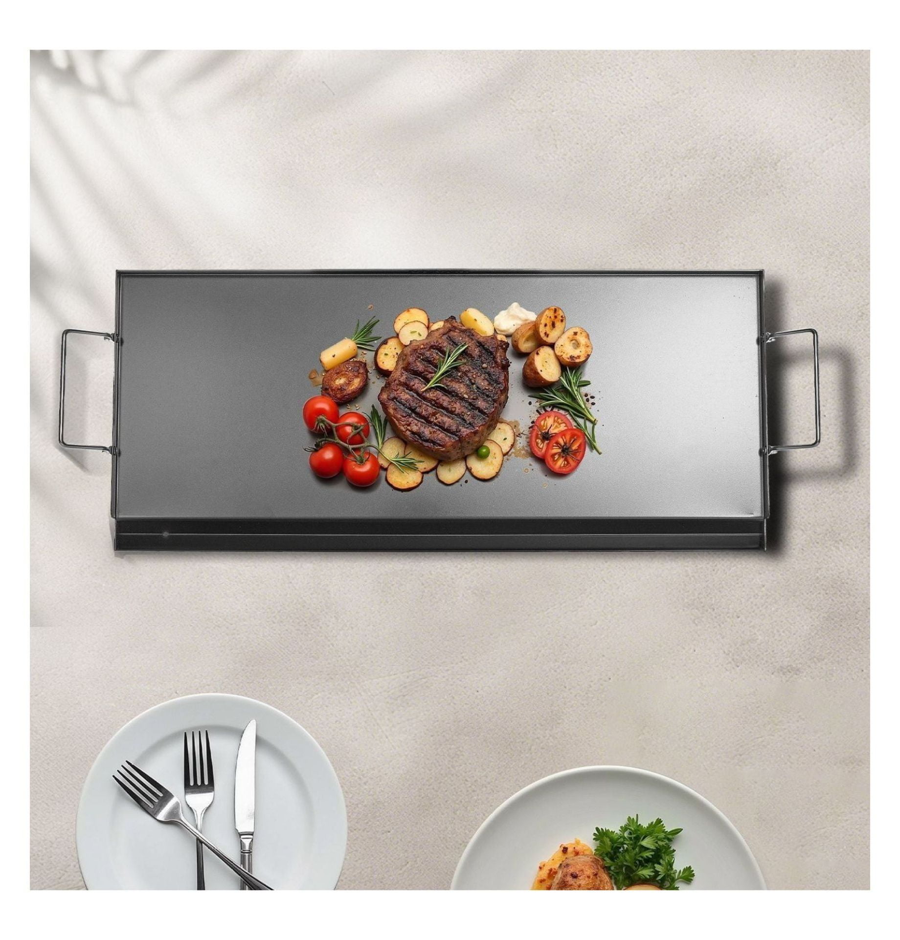 Carbon Steel Griddle 32x14 inch, Flat Top Griddle for Gas Grill, BBQ, Teppanyaki, Portable Cookware with Handle, Camping & Tailgating