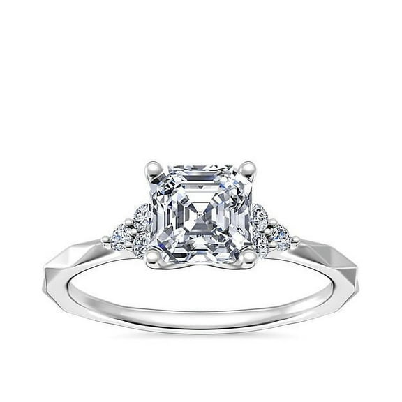 0.65 Carat Excellent Asscher Cut Real Diamond New Design Halo Engagement Ring for Ladies Solid 14K White Gold Size 7