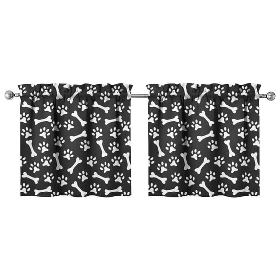 Cute Paw Print Kitchen Curtains Set of 2 - 27.5x24 Inch Dog Themed Tier Curtains, Funny Canine Design Rod Pocket Window Panels