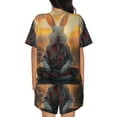 thumbnail image 6 of Uemuo Flower Meditating Rabbit Pattern Women's Short-Sleeved Pajama, Button-Front Loungewear, 2-Piece Summer Sleepwear, Elastic Drawstring Shorts-X-Large, 6 of 7