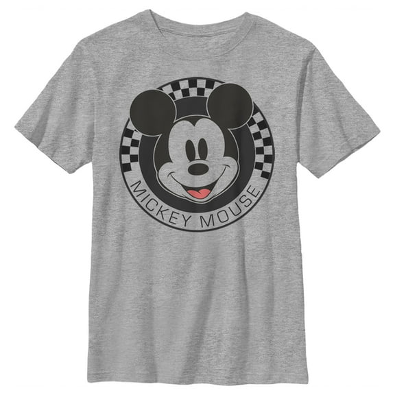 Boy's Mickey & Friends Checkered Mickey Mouse Portrait Graphic Tee Athletic Heather Small