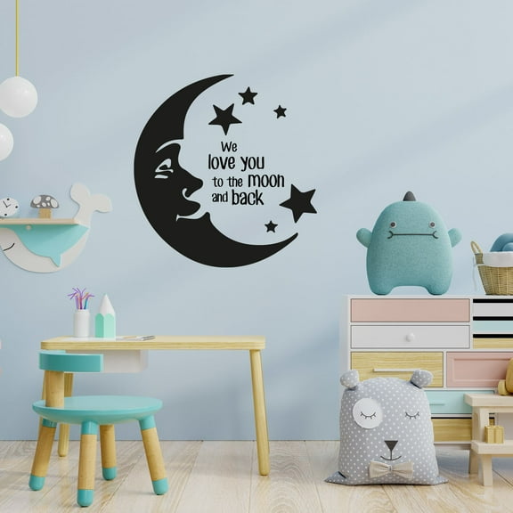 We Love You Moon Life Couple Love Quotes Quote Wall Sticker Art Decals for Girls Boys Room Bedroom Nursery Kindergarten House Fun Home Decor Stickers Wall Art Vinyl Decoration Size (20x20 inch)