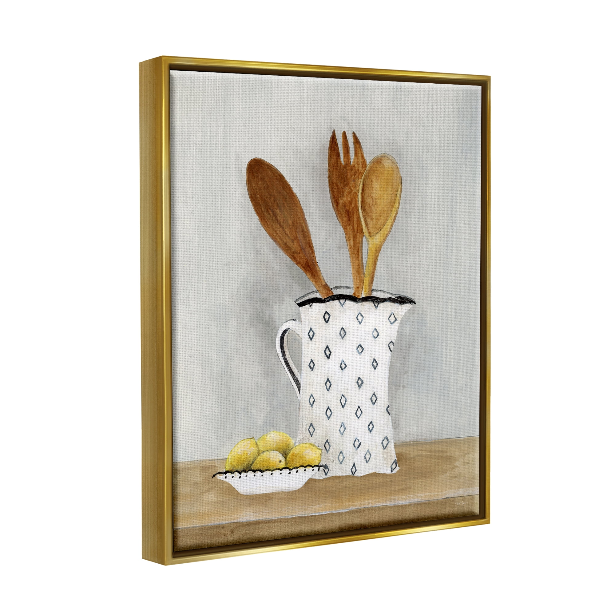 Stupell Industries Lemons & Utensils Kitchen Painting Food & Beverage Painting Gold Floater Framed Art Print Wall Art