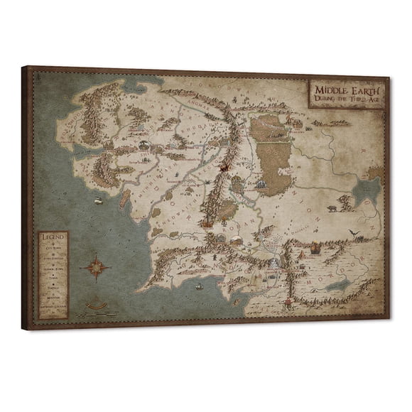 Lámina decorativa sobre lienzo con el mapa de la Tierra Media de GUTTATY, película retro