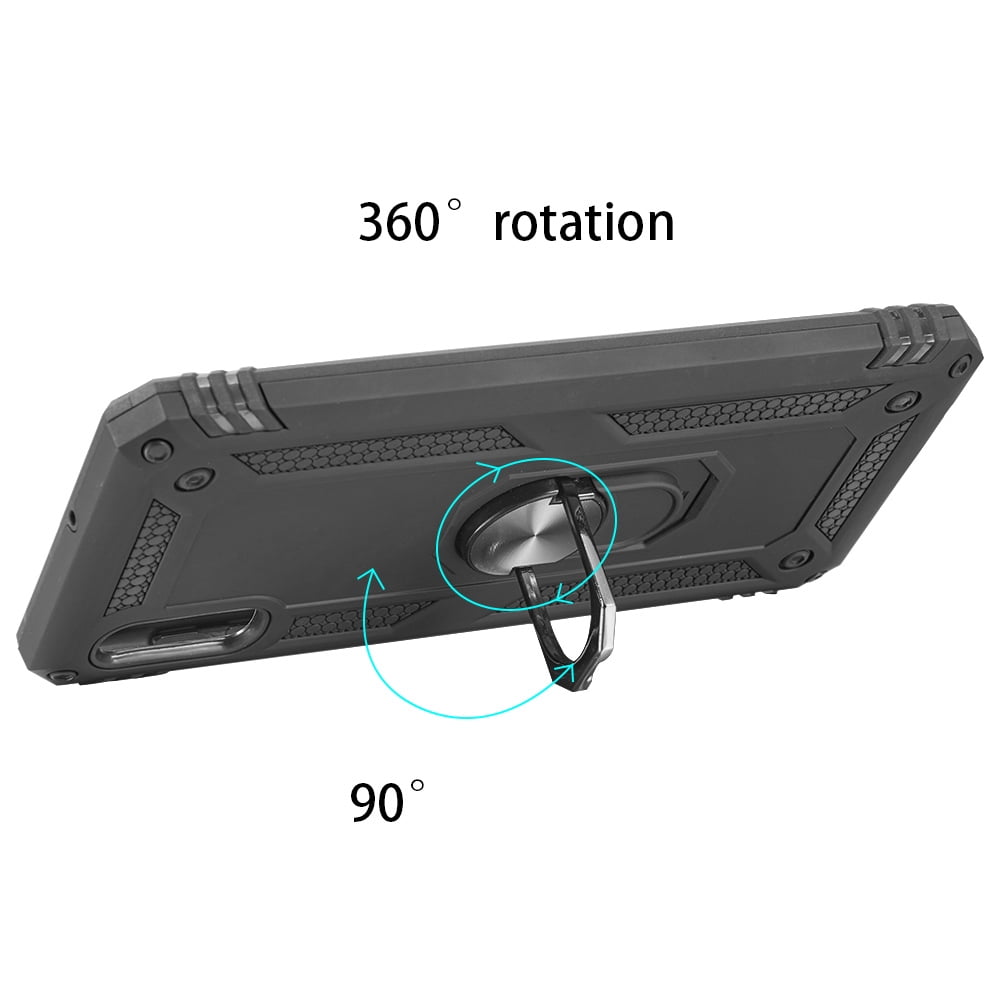 Rubberized Hybrid Case Designed For Samsung Galaxy A10e With Rotatable Kickstand Ring - Black
