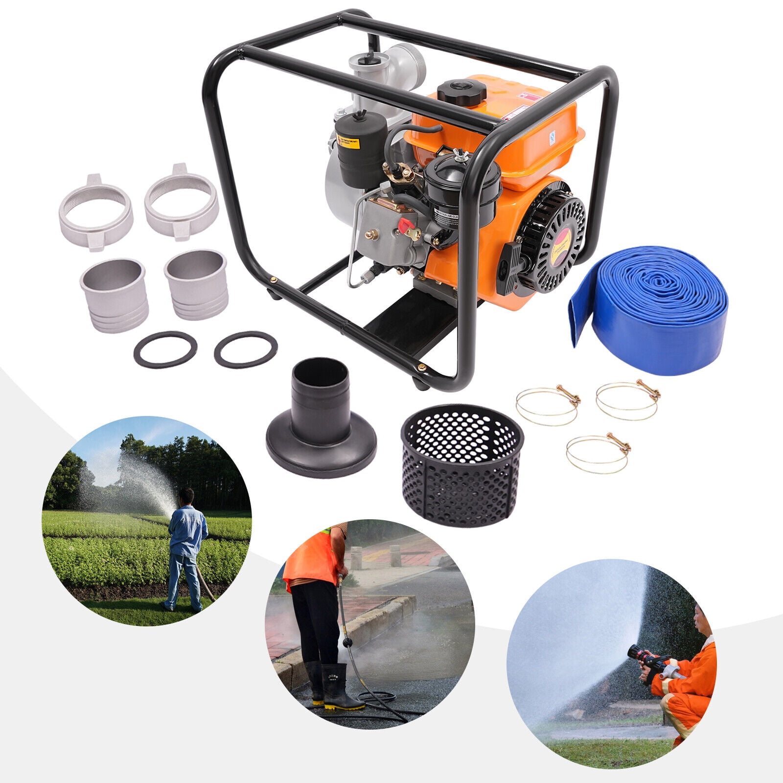 196cc Diesel Water Pump - 2.3kW, 3600rpm, 3" Inlet/Outlet with 24ft Hose for Farm & Garden Irrigation, High Flow Rate, Durable Aluminum Build