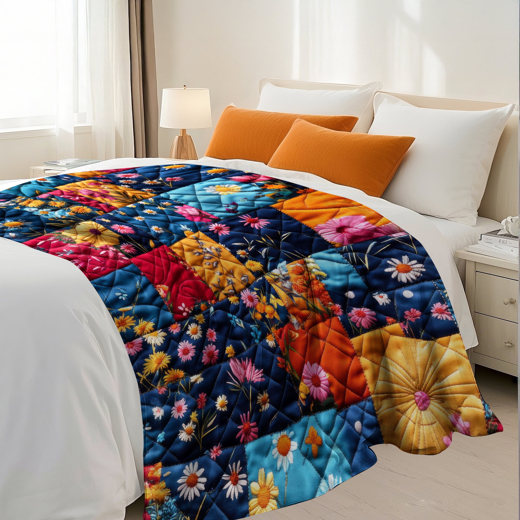 Flannel Fleece Twin Blanket, Soft Large Twin Blanket, Lightweight Cozy Plush Twin Blanket Fit Sofa Bed, 60"x80", Patchwork Floral Pattern
