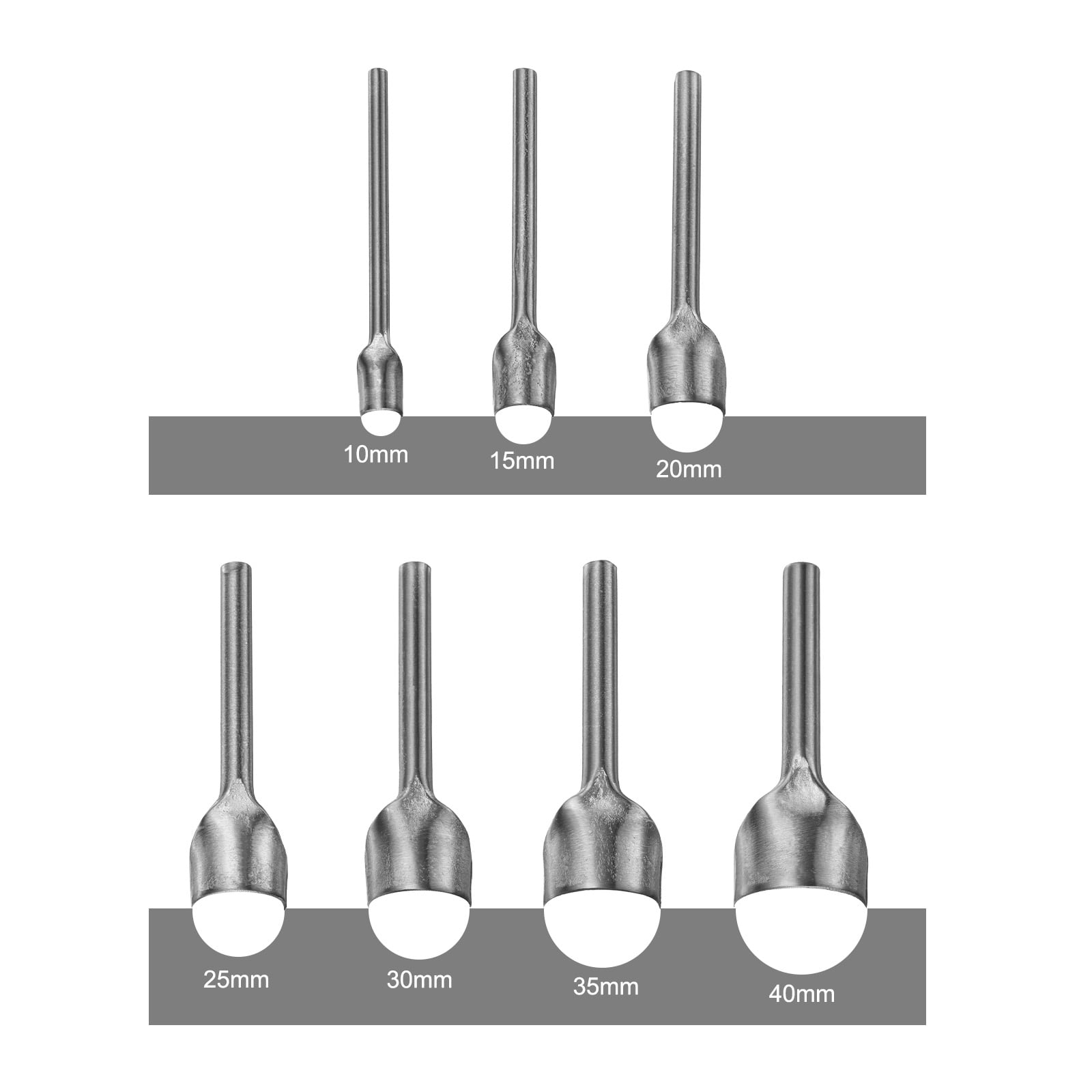 Uxcell 7pcs Half-Round Leather Cutter Punch 10mm-40mm Carbon Steel Belt End Punch Tool for Crafting Strap Belt Wallet