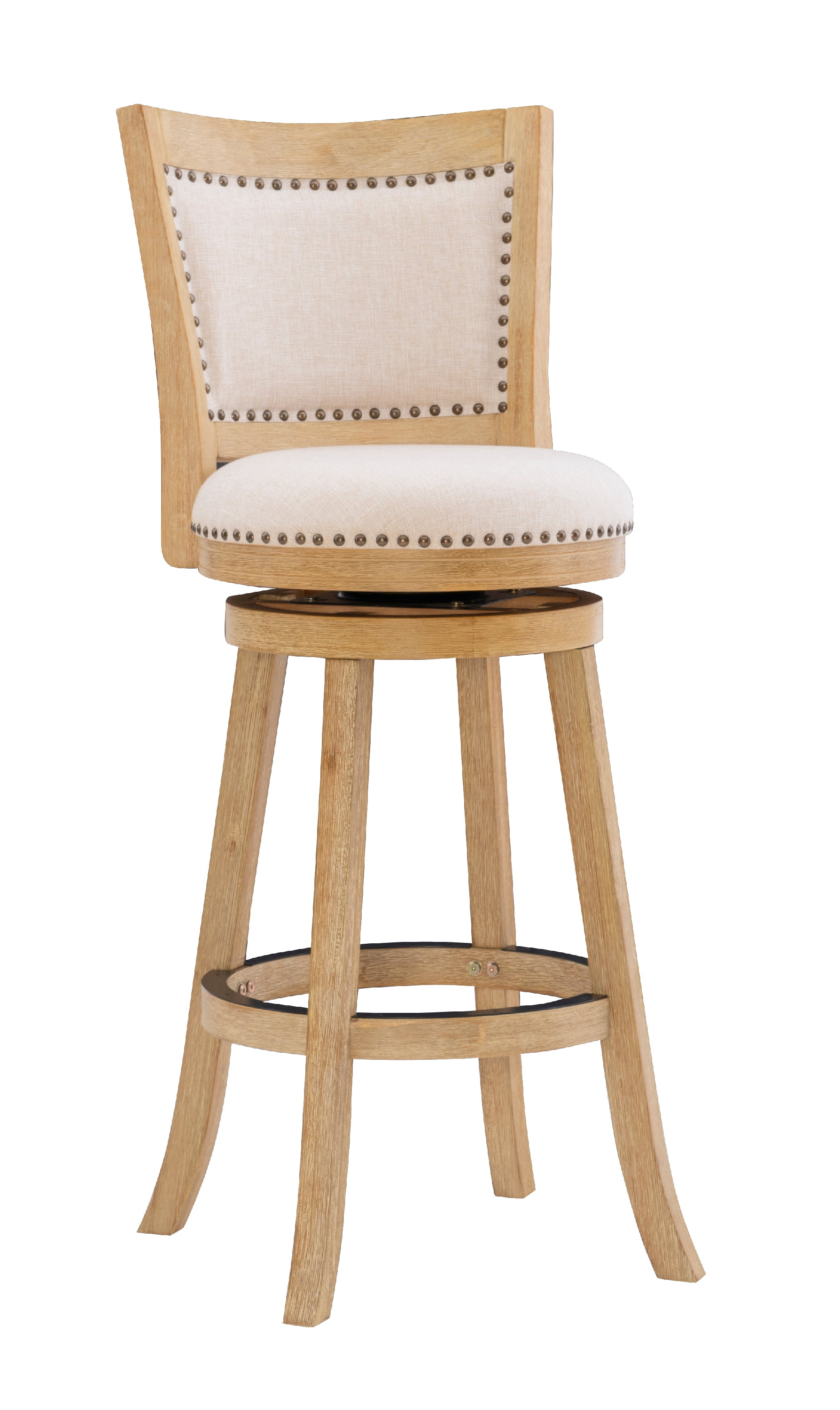 Linon Tredwell Round 31" Mid Back Swivel Bar Stool, Light Driftwood/Beige