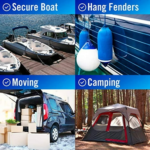 Dock Lines Boat Ropes for Docking 3/8" Line Braided Mooring Marine Rope 15FT Nylon Rope Boat Dock Lines for Docking Boat Lines Boating Rope Braided 15' Feet with Loop Black 2 Pack