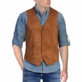 thumbnail image 2 of LODIENY Mens 5 Button Faux Suede Vest with Pockets Retro Regular Fit Casual Waistcoat for Prom Husband Gift Daily Wear Brown XL, 2 of 5