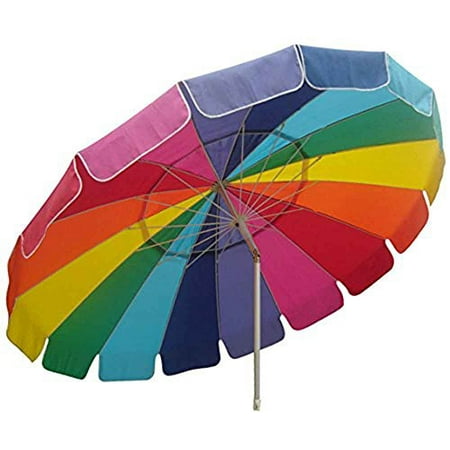 Beach Umbrella Rainbow Includes Carry Bag - 8 Foot Rainbow Color with Sand Anchor