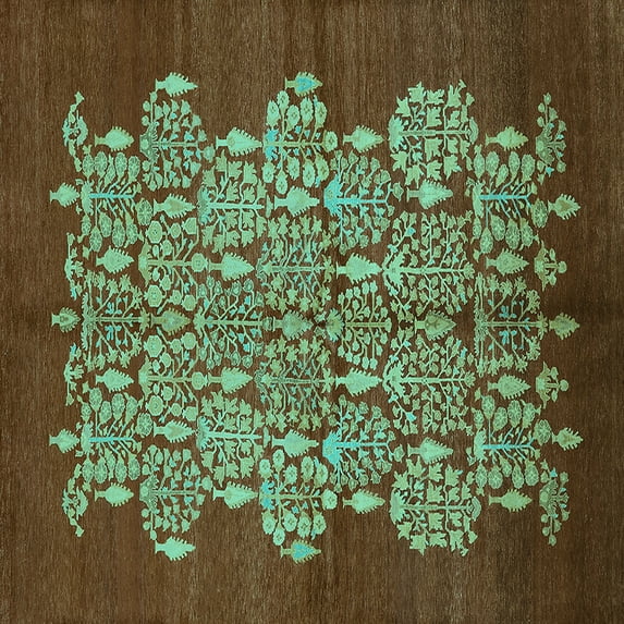 Ahgly Company Indoor Square Oriental Turquoise Blue Industrial Area Rugs, 6' Square