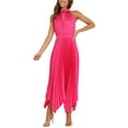 thumbnail image 1 of Faithtur Femmes Été Décontracté Midi Robe Unie Couleur Licou Robe Sans Manches Mode Irrégulière Ourlet Robe de Soirée, 1 of 5