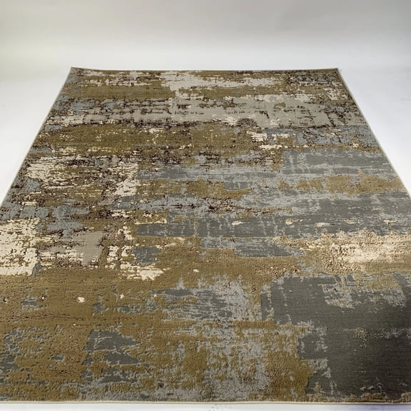 Abstract Designed Soft Cozy, Golden Watercolor Changing /Gray Beige, 7' 9" x 10' 2"  Area Rug/Carpet by Makymo