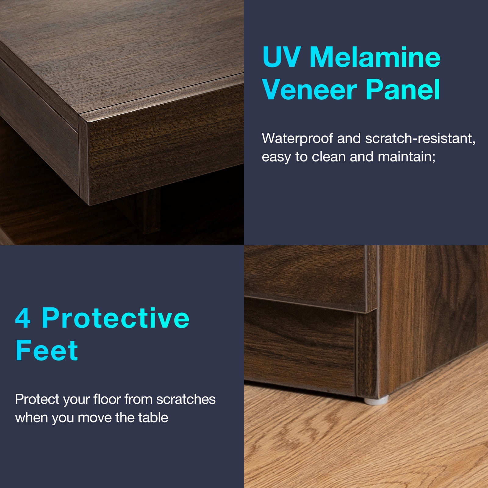 Hommpa Nightstand with Charging Station Nightstands with 2 Drawer Open Shelf Nightstands Dark Walnut Nightstands High Gloss LED End Table Nightstands for Bedroom Living Room Furniture 23.6" Tall