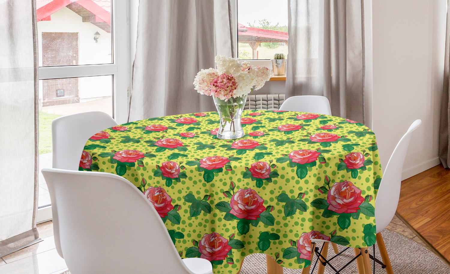 Forest Green Dark Coral Rectangular Table Cover for Dining Room Kitchen Decor Vintage Romance Petals Fragrance on Polka Dots Nature Classic Ambesonne Rose Tablecloth 60 X 84